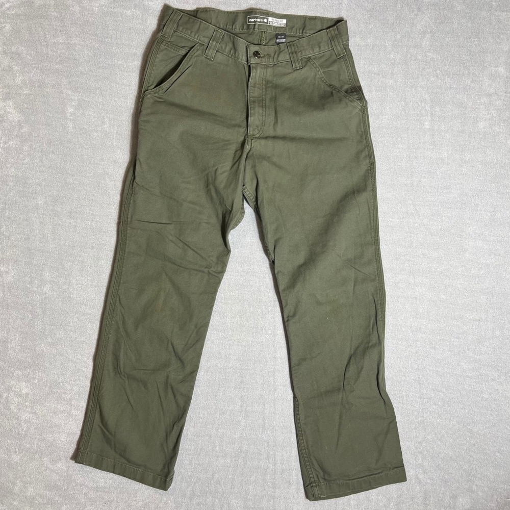 Carhartt Mens Relaxed Fit Canvas Carpenter Work Pants Olive Green 32x30 READ*